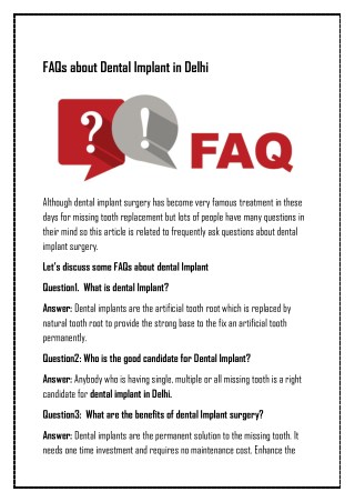 FAQs about Dental Implant in Delhi