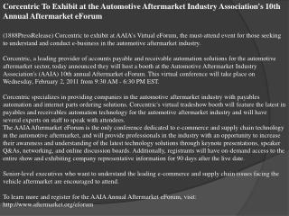 Corcentric To Exhibit at the Automotive Aftermarket Industry