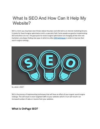 What is SEO and How It Can help Your Website