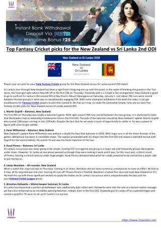 Top Fantasy Cricket picks for the New Zealand vs Sri Lanka 2nd ODI