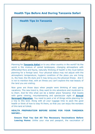 Health Tips Before And During Tanzania Safari