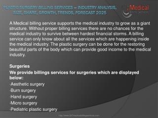 Plastic Surgery Billing Services – Industry Analysis, Size, Share, Growth, Trends, and Forecast 2025