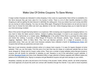 Make Use Of Online Coupons To Save Money