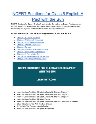 NCERT Solutions for Class 6 English a Pact With the Sun