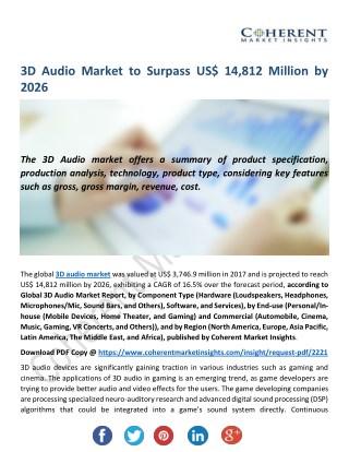 3D Audio Market by Revenue, Present Scenario and Growth Prospects To 2026