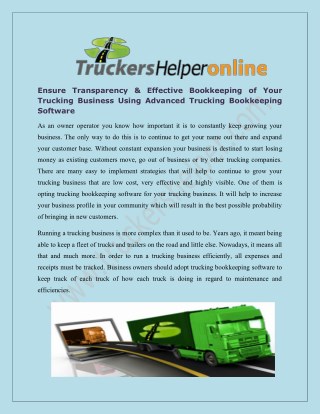 Smarter & Faster Trucking Bookkeeping Option Available Now