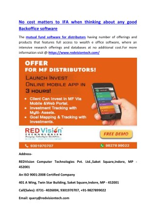 No cost matters to IFA when thinking about any good Backoffice software
