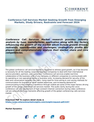 Conference Call Services Market Seeking Growth from Emerging Markets, Study Drivers, Restraints and Forecast 2026