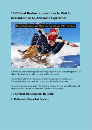 10 Offbeat Destinations in India To Visit In December For An Awesome Experience