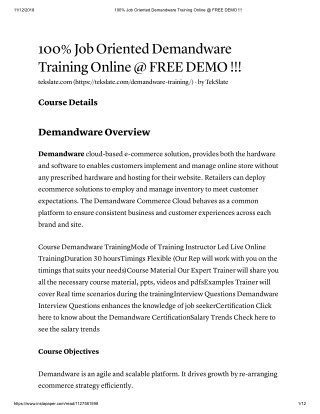 Demandware Training in India & USA - FREE DEMO