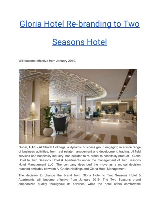 Gloria Hotel Re-branding to Two Seasons Hotel