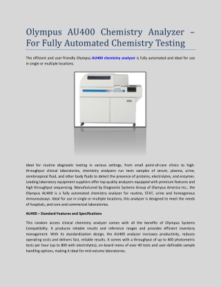 Olympus AU400 Chemistry Analyzer – For Fully Automated Chemistry Testing