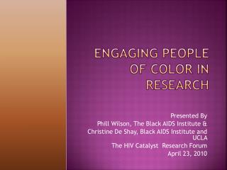 Engaging People of Color in Research