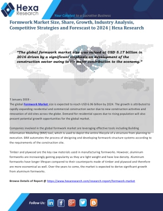 Global Formwork Market Research Report - Analysis and Forecast to 2024