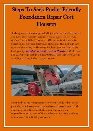 Steps To Seek Pocket Friendly Foundation Repair Cost Houston