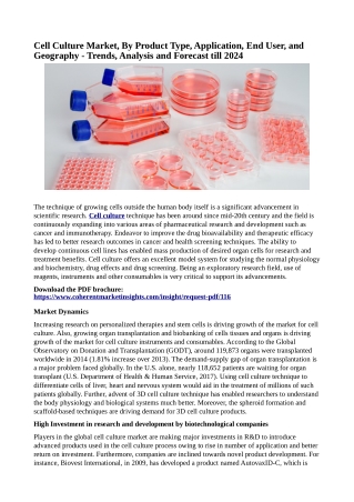 Cell Culture Market, By Product Type, Application, End User, and Geography - Trends, Analysis and Forecast till 2024