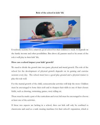 Role of the school in kids’ life