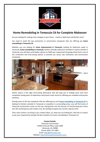 Home Remodeling in Temecula CA for Complete Makeover