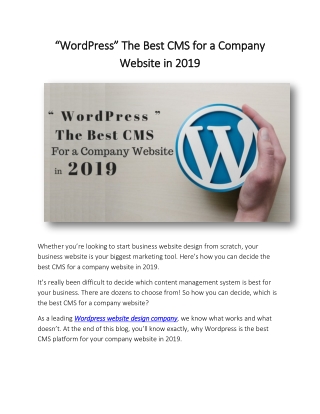 “WordPress” The Best CMS for a Company Website in 2019