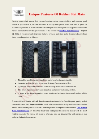 Unique Features Of Rubber Slat Mats