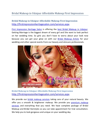 Bridal Makeup in Udaipur Affordable Makeup First Impression