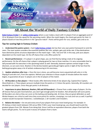 All About the World of Daily Fantasy Cricket