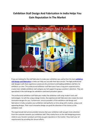 Exhibition Stall Design And Fabrication In India Helps You Gain Reputation In The Market