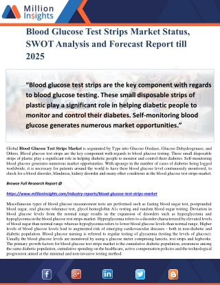 Blood Glucose Test Strips Market Status, SWOT Analysis and Forecast Report till 2025