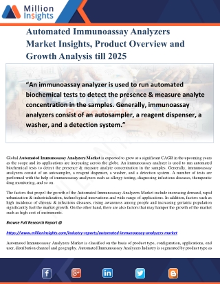 Automated Immunoassay Analyzers Market Insights, Product Overview and Growth Analysis till 2025