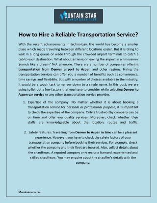 How to Hire a Reliable Transportation Service?