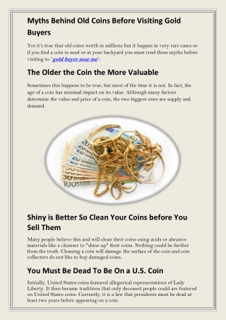 Myths Behind Old Coins Before Visiting Gold Buyers