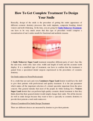 How To Get Complete Treatment To Design Your Smile