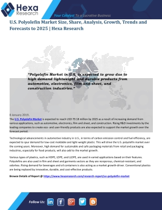 U.S. Polyolefin Market Will Reach USD 79.18 Million By 2025 | Hexa Research