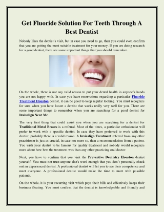 Get Fluoride Solution For Teeth Through A Best Dentist