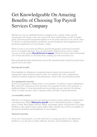 Get Knowledgeable On Amazing Benefits of Choosing Top Payroll Services Company