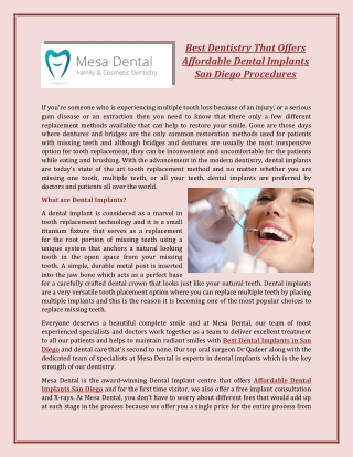 Best Dentistry That Offers Affordable Dental Implants San Diego Procedures