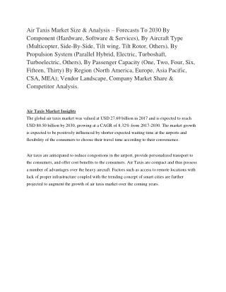 Air Taxis Market Size & Analysis – Forecasts To 2030