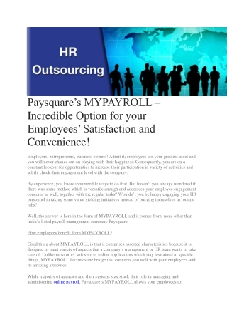 Paysquare’s MYPAYROLL – Incredible Option for your Employees’ Satisfaction and Convenience!
