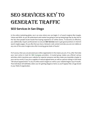 SEO Services Key to Generate Traffic