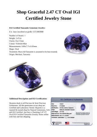 Shop Graceful 2.47 CT Oval IGI Certified Jewelry Stone
