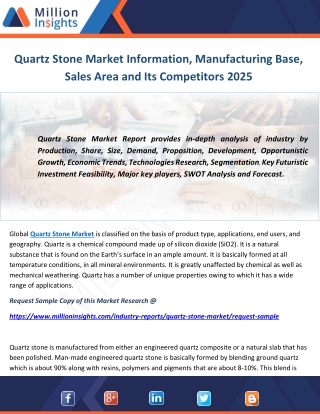Quartz Stone Market Information, Manufacturing Base, Sales Area and Its Competitors 2025
