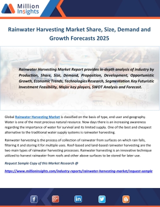 Rainwater Harvesting Market Share, Size, Demand and Growth Forecasts 2025