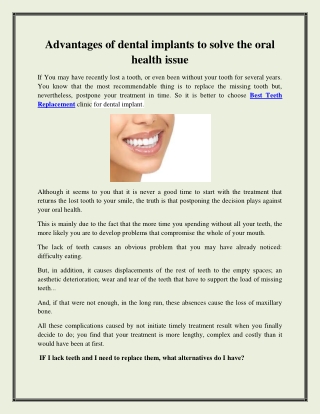 Advantages of dental implants to solve the oral health issue