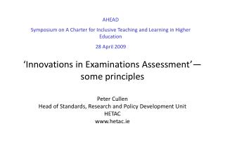 ‘Innovations in Examinations Assessment’—some principles