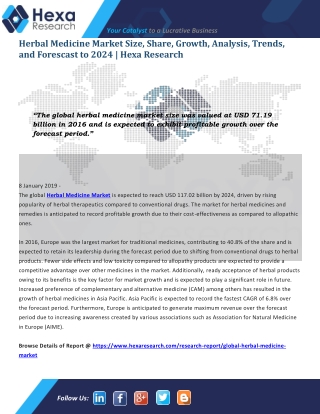 Research Study on Global Herbal Medicine Market Size, Growth and Forecast to 2024