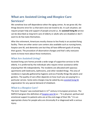 What are Assisted Living and Hospice Care Services?