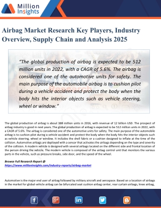 Airbag Market Growth by Manufacturers, Regions, Type and Application, Forecast to 2025