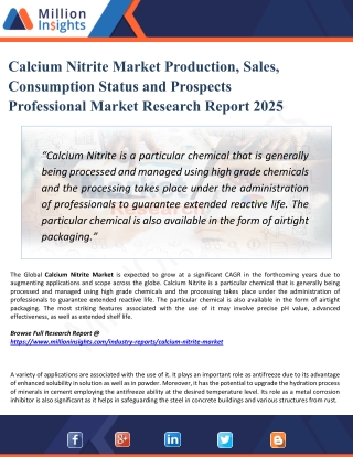 Calcium Nitrite Market 2025 - Global Industry Outlook, Demand, Key Manufacturers and Forecasts Report