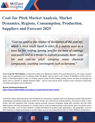 Coal-Tar Pitch Market Analysis, Key Manufacturers, Sales, Demand and Forecasts 2025