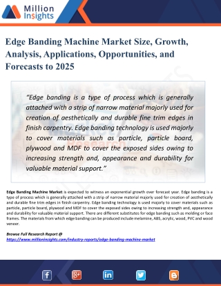 Edge Banding Machine Market Production, Revenue, Consumption, Analysis and Forecast 2025